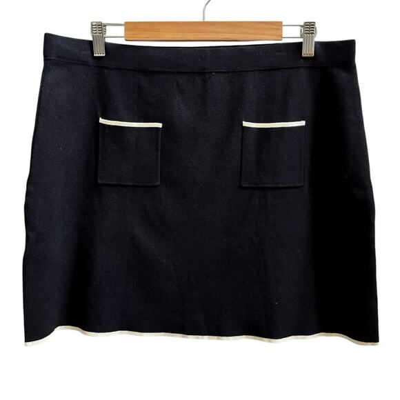 Mango New Black Knit Pocket Contrasting Hem Trim Mini Skirt Size XXL Modern - Picture 2 of 9